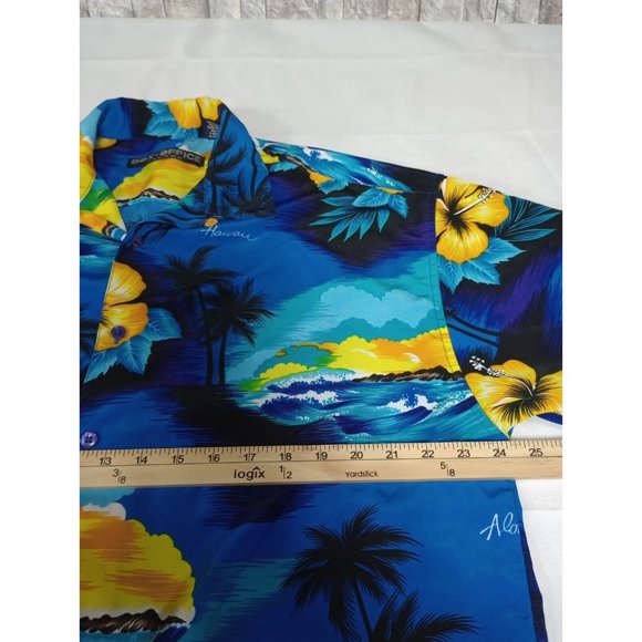 Box Office Island Men's Aloha Blue Hawaiian Shirt Size L Surfer Excellent Cond - Picture 7 of 12